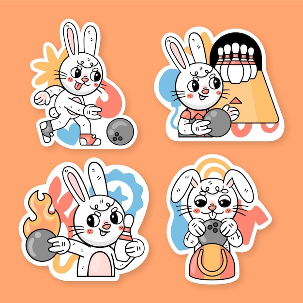 Free vector ronnie the bunny bowling stickers collection