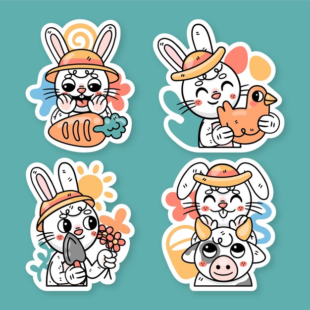 Ronnie the bunny farmer sticker set