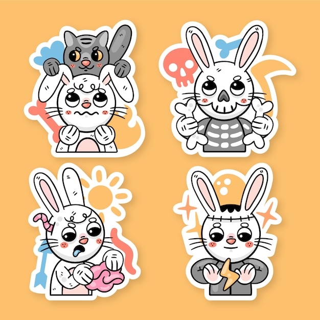 Free vector ronnie the bunny halloween stickers set