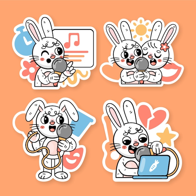 Free vector ronnie the bunny karaoke sticker set