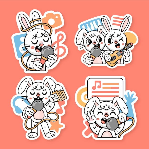 Free vector ronnie the bunny karaoke sticker set