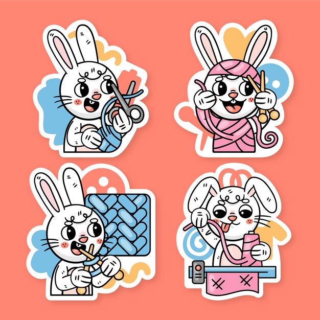 Ronnie the bunny knitting stickers collection