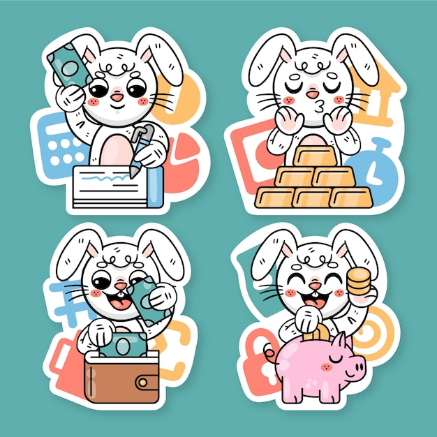 Free vector ronnie the bunny money stickers collection