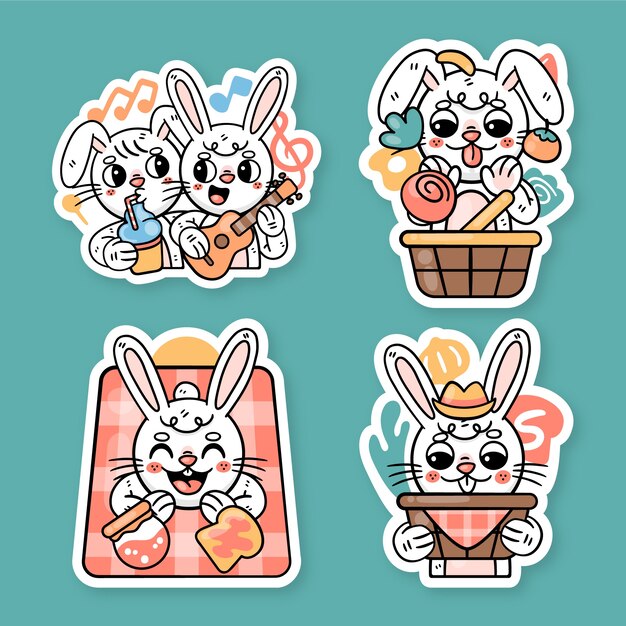 Free vector ronnie the bunny picnic stickers collection