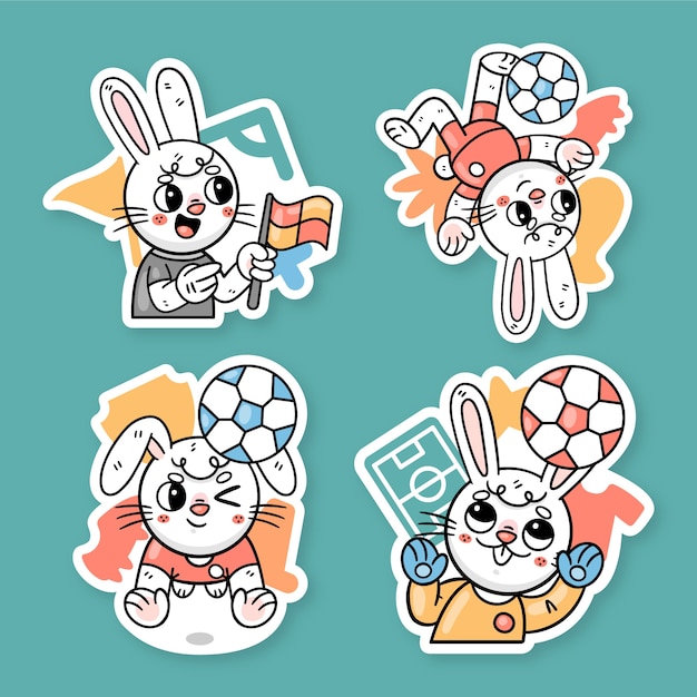Free vector ronnie the bunny soccer sticker set
