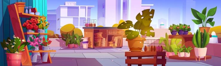 Free Vector rooftop garden on cityscape background