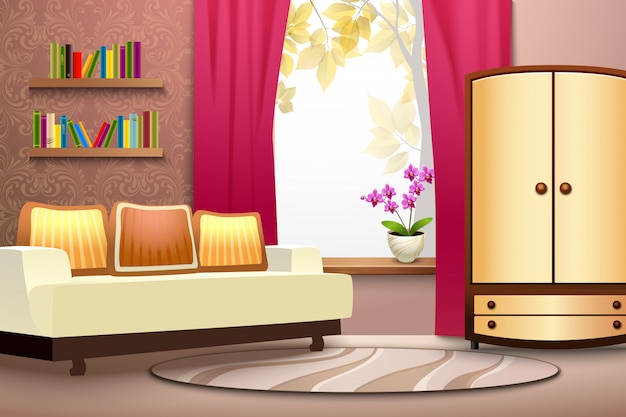 Free vector room cartoon interior