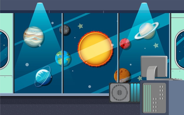 太陽系の惑星のテンプレートで飾られた部屋