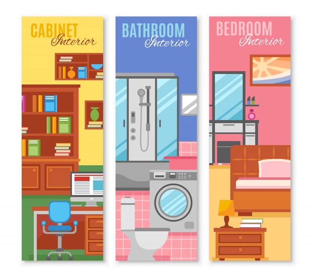 Free vector room furniture banner set