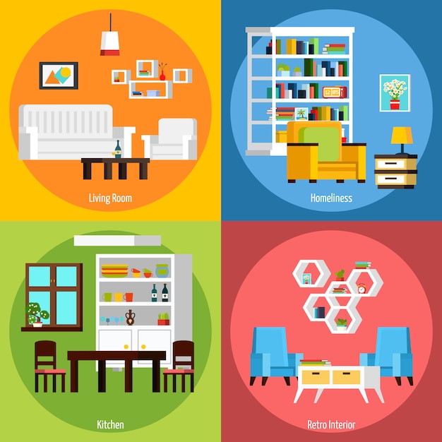 Free vector room interior background compositions