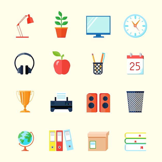 Room interior flat icons set