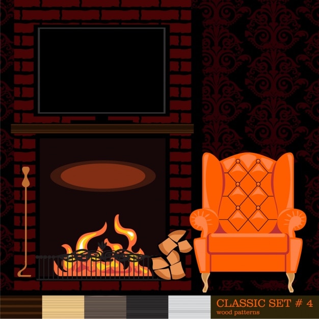 Free vector room with an orange armchair