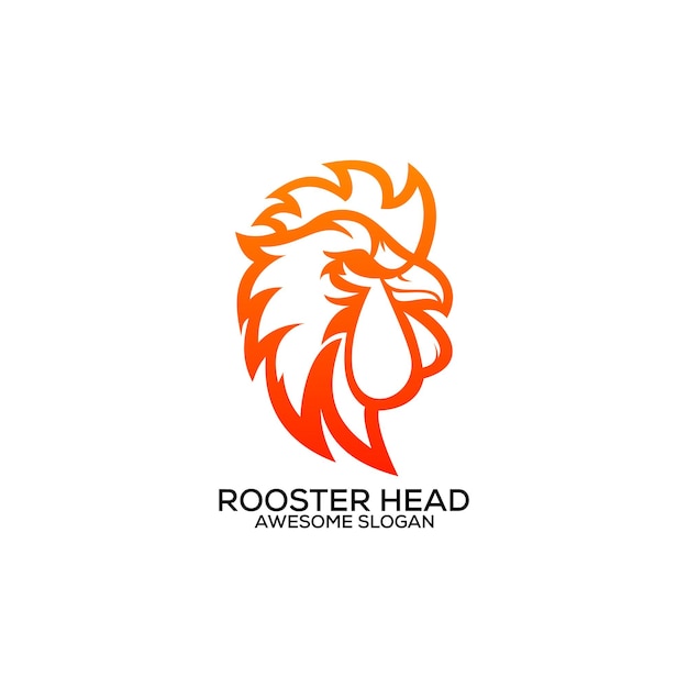 Vettore gratuito disegno del logo della testa del gallo linea sfumata art