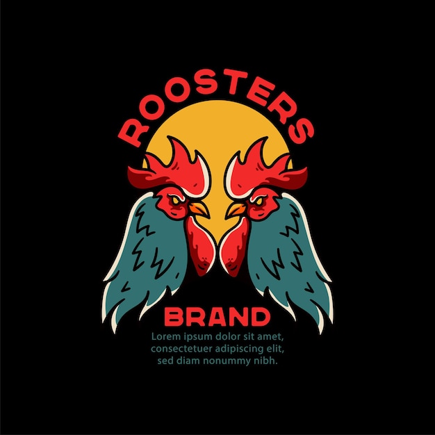 Roosters Illustration Vintage Tattoo for Tshirt