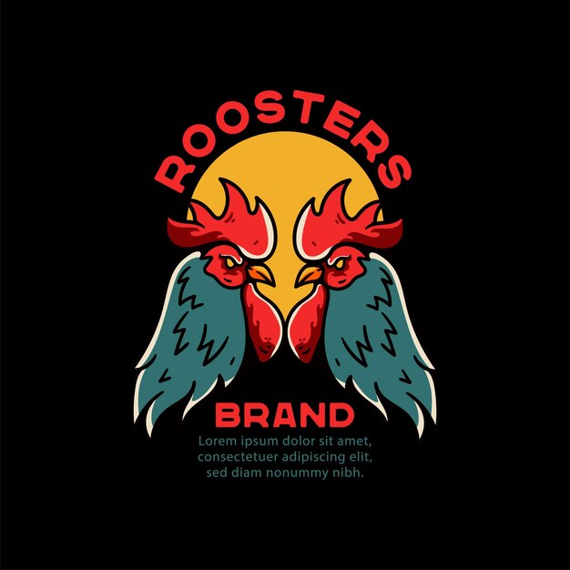 Roosters Illustration Vintage Tattoo for Tshirt