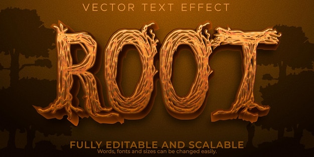 Root wooden text effect, editable natural and green text style