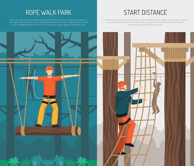 Free Vector rope walking flat vertical banners 