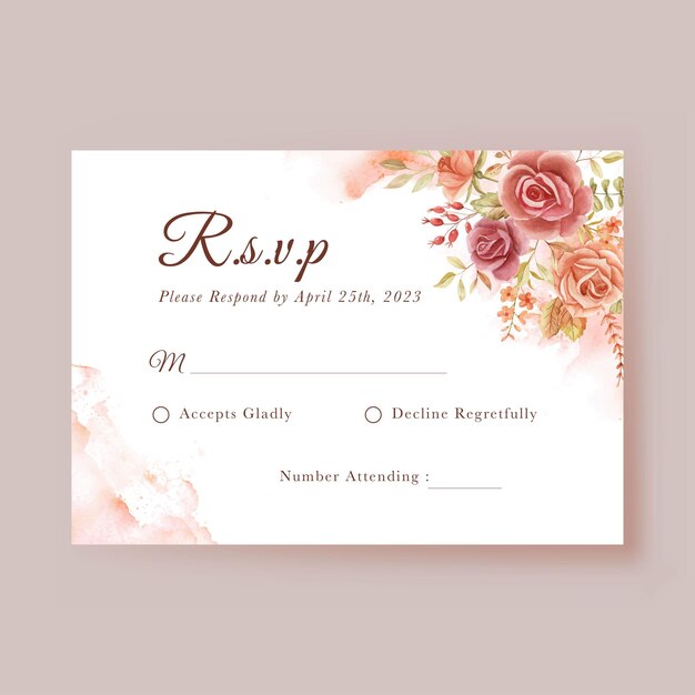 Modello di carta rsvp per matrimonio ad acquerello rosa autunno