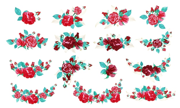 Бесплатное векторное изображение Роза букет в акварельном стиле для свадебного приглашения или открытки.