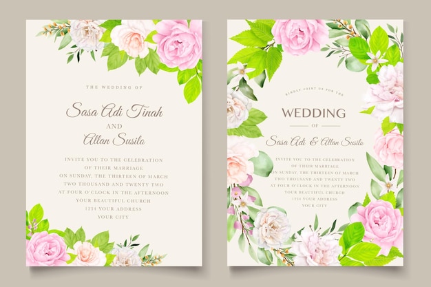 rose and floral leaves wedding invitation card design