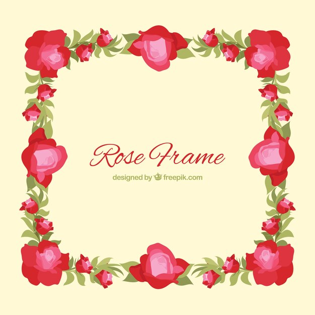 Rose frame in flat design