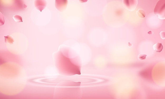 Rose petals falling on pink background