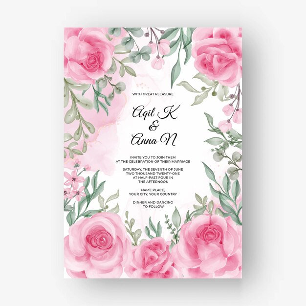 Rose pink flower frame background for wedding invitation