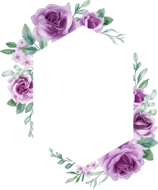 Vettore gratuito rose purple acquerello fiore cornice fiore lilla elementi sfondo botanico o carta da parati design stampe e inviti e cartolinestampa