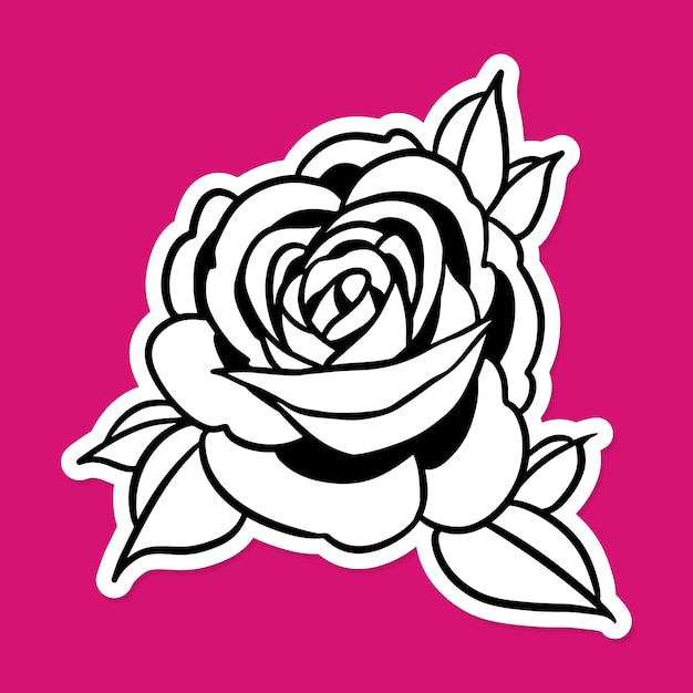 Rose sticker with a white border on a magenta background vector