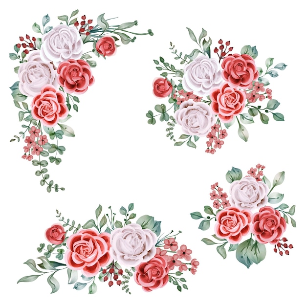 Rose watercolor floral wreath arrangement object