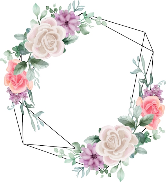 Rose white and pink Watercolor floral frame floral elements botanical background