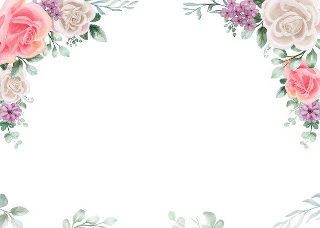 Rose white and pink Watercolor floral frame Luxurious floral elements botanical background