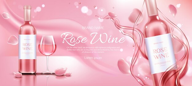 Бутылка розового вина и рекламный баннер из стекла