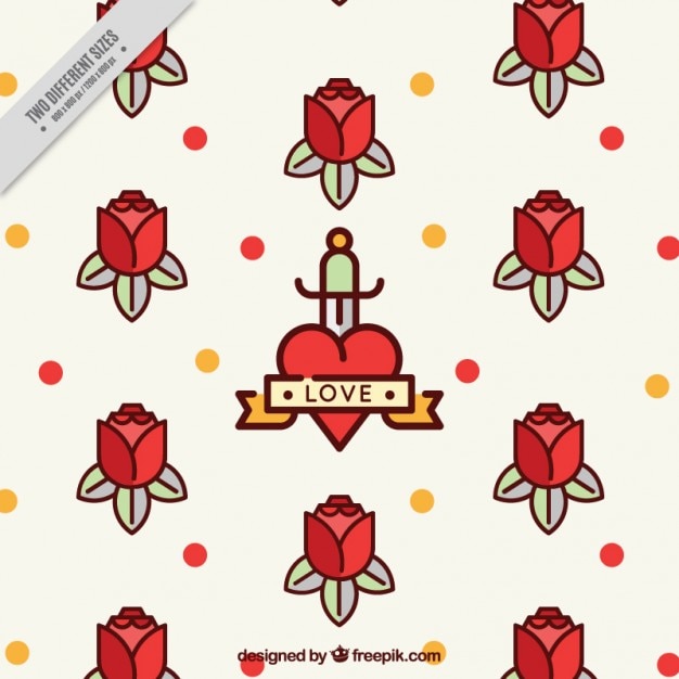 Roses and dots background in flat style