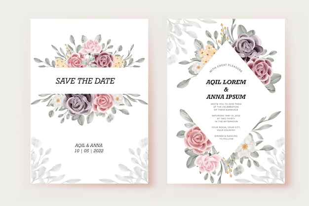 Free vector roses flower wedding invitation card