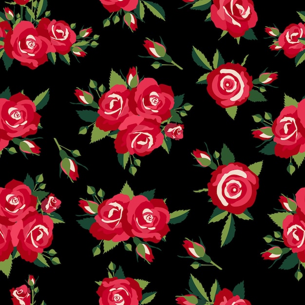 узор розы на черном фоне векторные иллюстрации