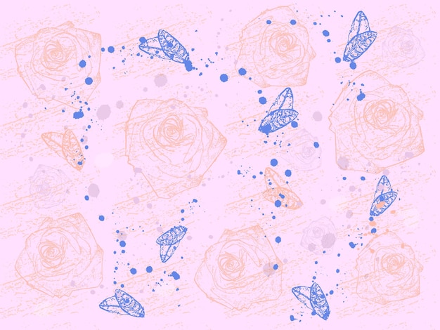 Roses pattern vector watercolor pink and blue backgrounds