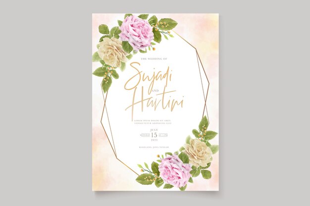 Roses and peonies wedding card set