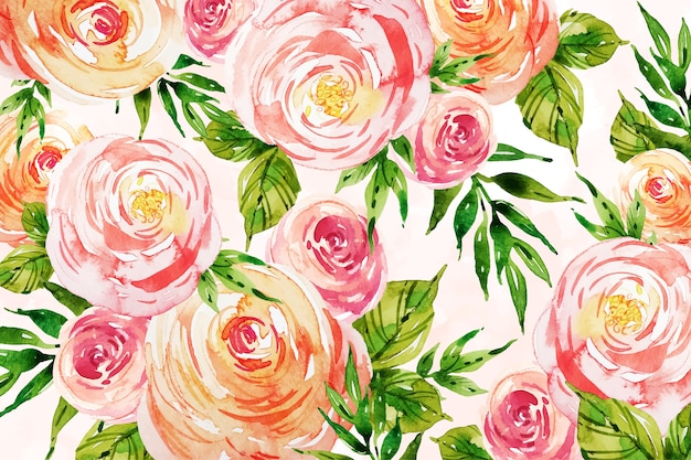 Free vector roses with leaves watercolour background design