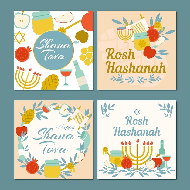 Vettore gratuito mazzo di carte di rosh hashanah