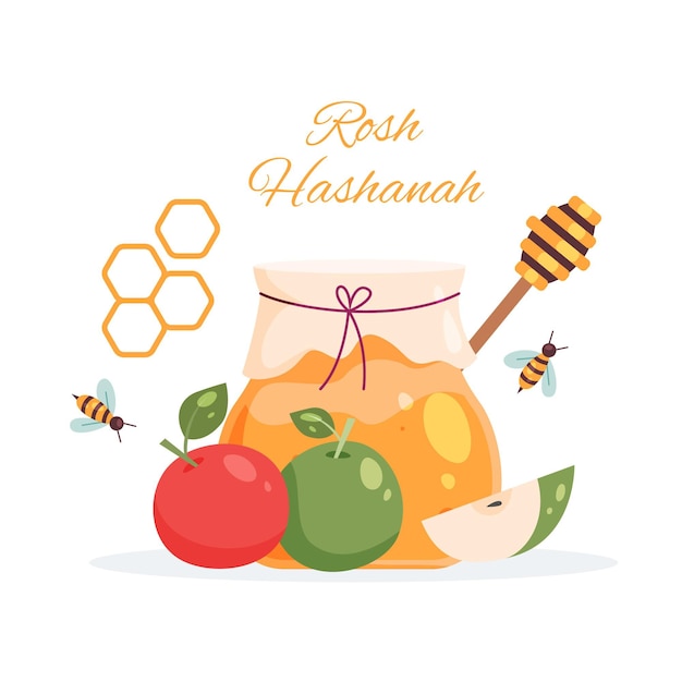 Vettore gratuito rosh hashanah con miele e mele