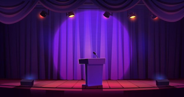 Free vector rostrum with microphone for public speech on stage