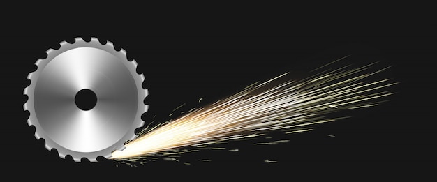 Rotating circular saw blade with fire sparks