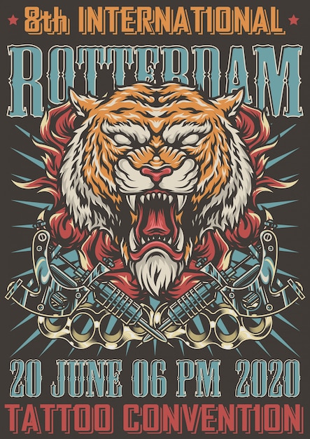 Vettore gratuito poster colorato di rotterdam tattoo convention