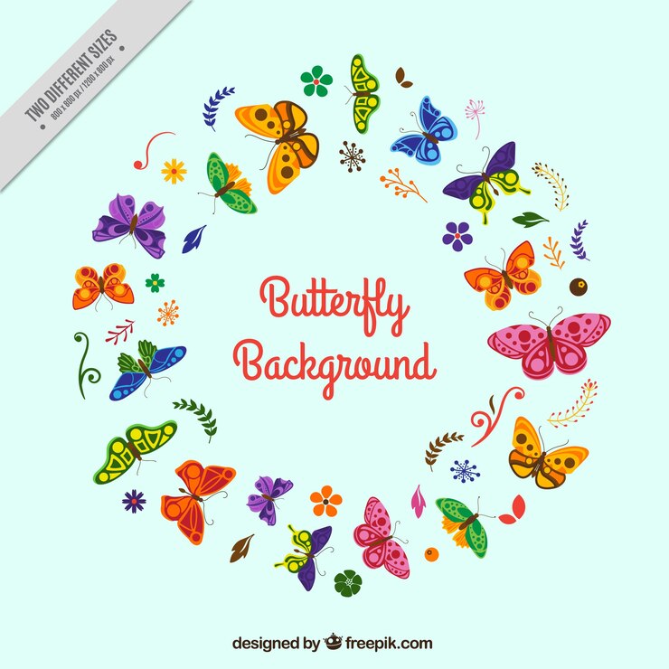 Free Vector round background of colorful butterflies in flat design