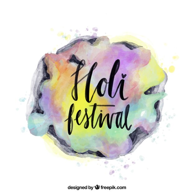 Round background of holi festival in watercolor style