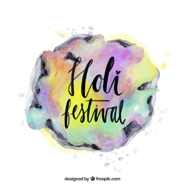 Round background of holi festival in watercolor style