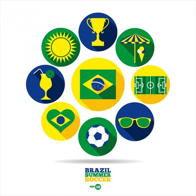 Vettore gratuito elementi di calcio estivi brasile rotonde