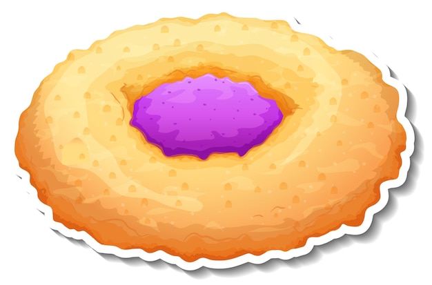 Free vector round bread with blueberry jam sticker on white background