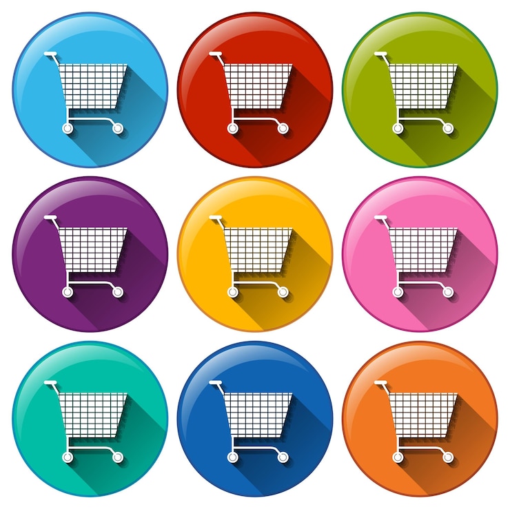 Free Vector round buttons with grocery shopping carts